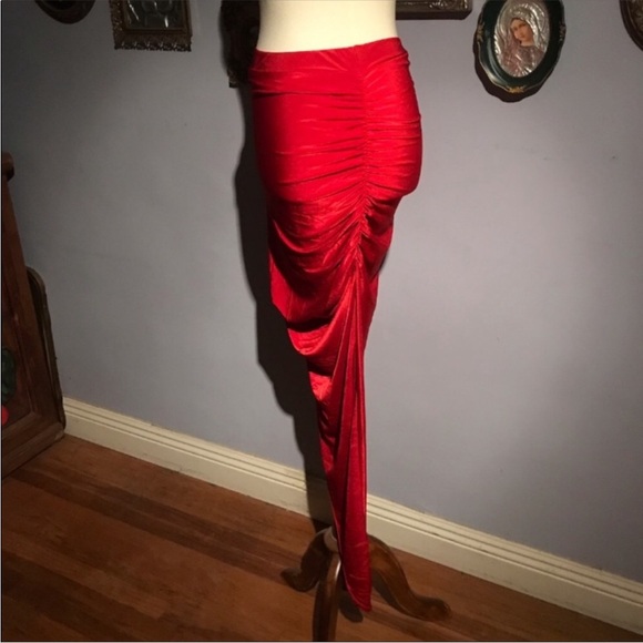 Missguided Slinky Disco Asymmetrical Red Smoldering Smoking Hot Midi Skirt 6 - Picture 5 of 16